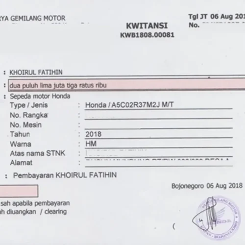contoh kwitansi jual beli motor
